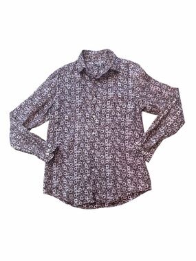 Tasso Elba Linen Floral Long-Sleeve Purple Floral Shirt